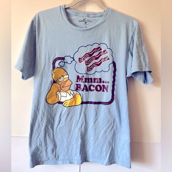 Universal Studios Blue Homer Simpson Bacon Short Sleeve Tee Size S - Picture 1 of 5